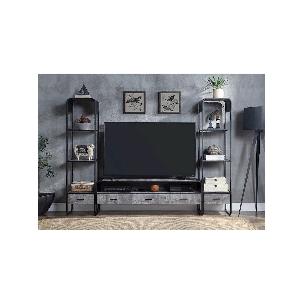 Raziela TV Stand Side Pier Concrete Gray & Black. Picture 4
