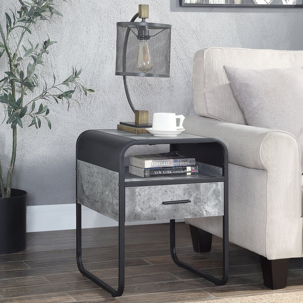 Raziela End Table Concrete Gray & Black. Picture 1