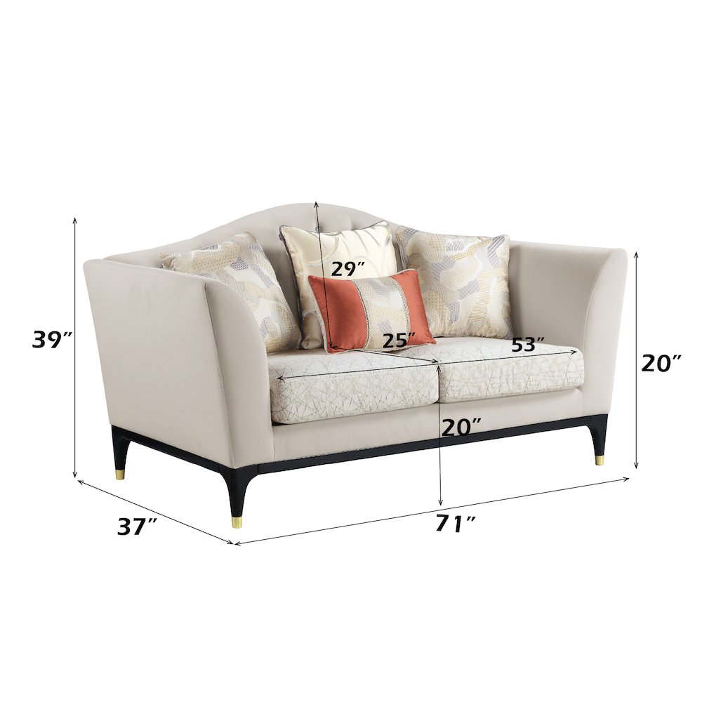 Tayden Loveseat w/4 Pillows Beige Velvet. Picture 9