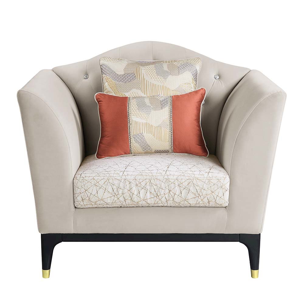 Tayden Chair w/2 Pillows Beige Velvet. Picture 3