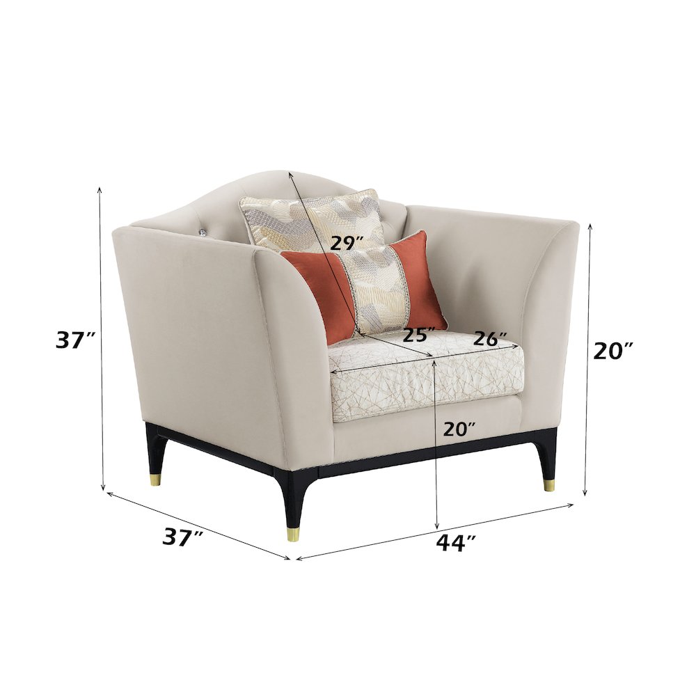 Tayden Chair w/2 Pillows Beige Velvet. Picture 9