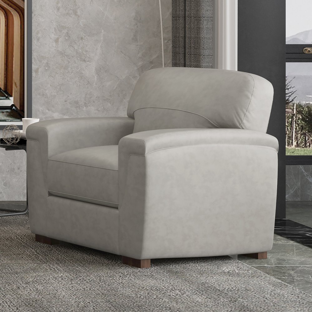 Cornelia Chair Pearl Gray Top Grain Leather. Picture 1