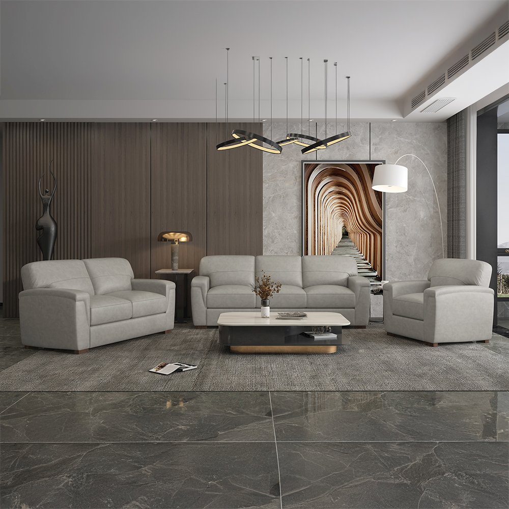 Cornelia Chair Pearl Gray Top Grain Leather. Picture 3