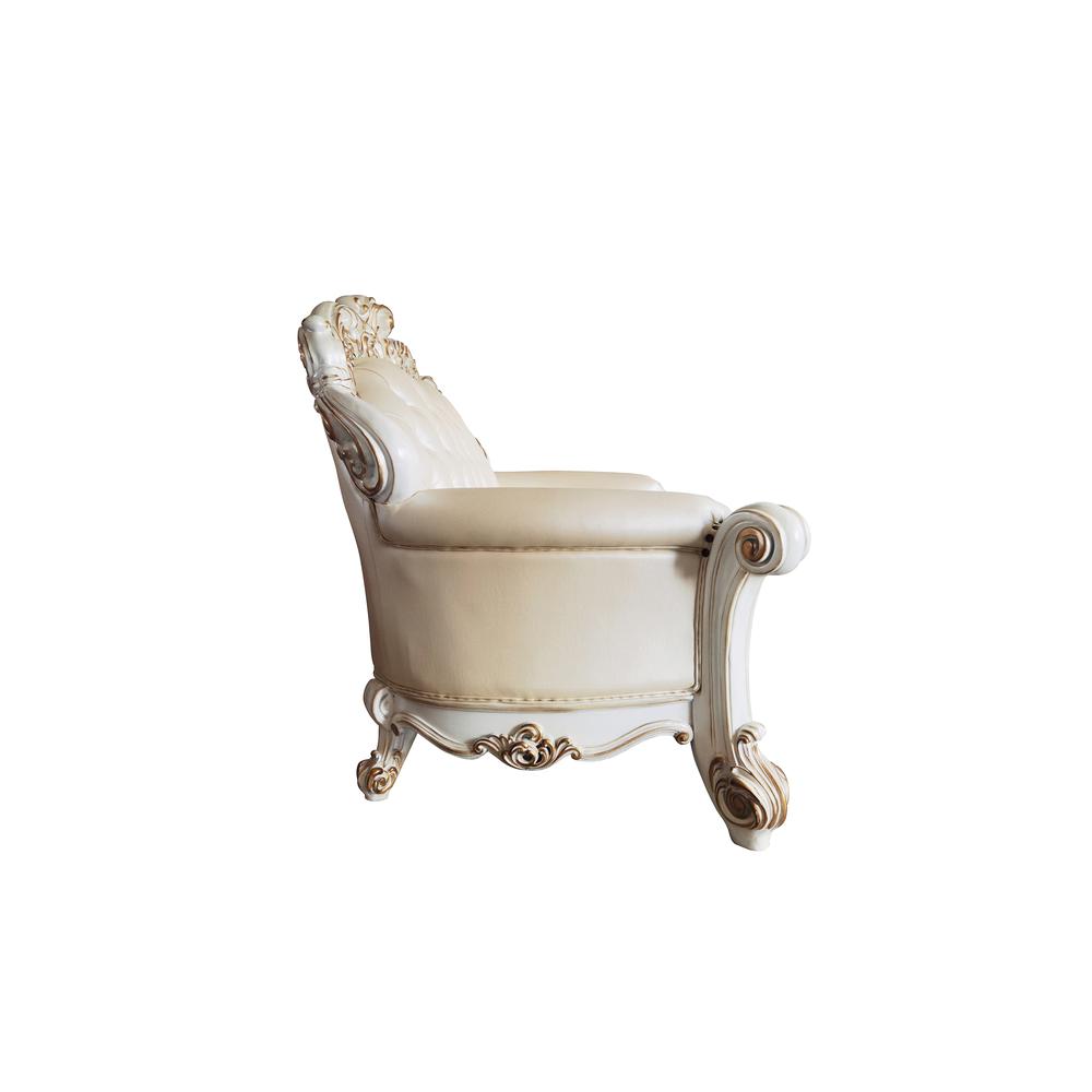 Loveseat w/3 Pillows in Champagne Synthetic Leather & Antique Pearl Finsih. Picture 4