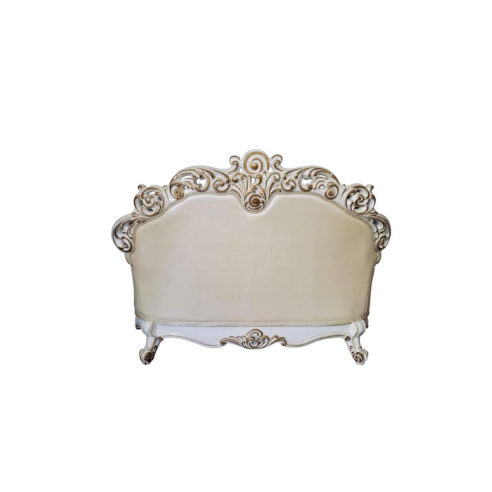 Loveseat w/3 Pillows in Champagne Synthetic Leather & Antique Pearl Finsih. Picture 2