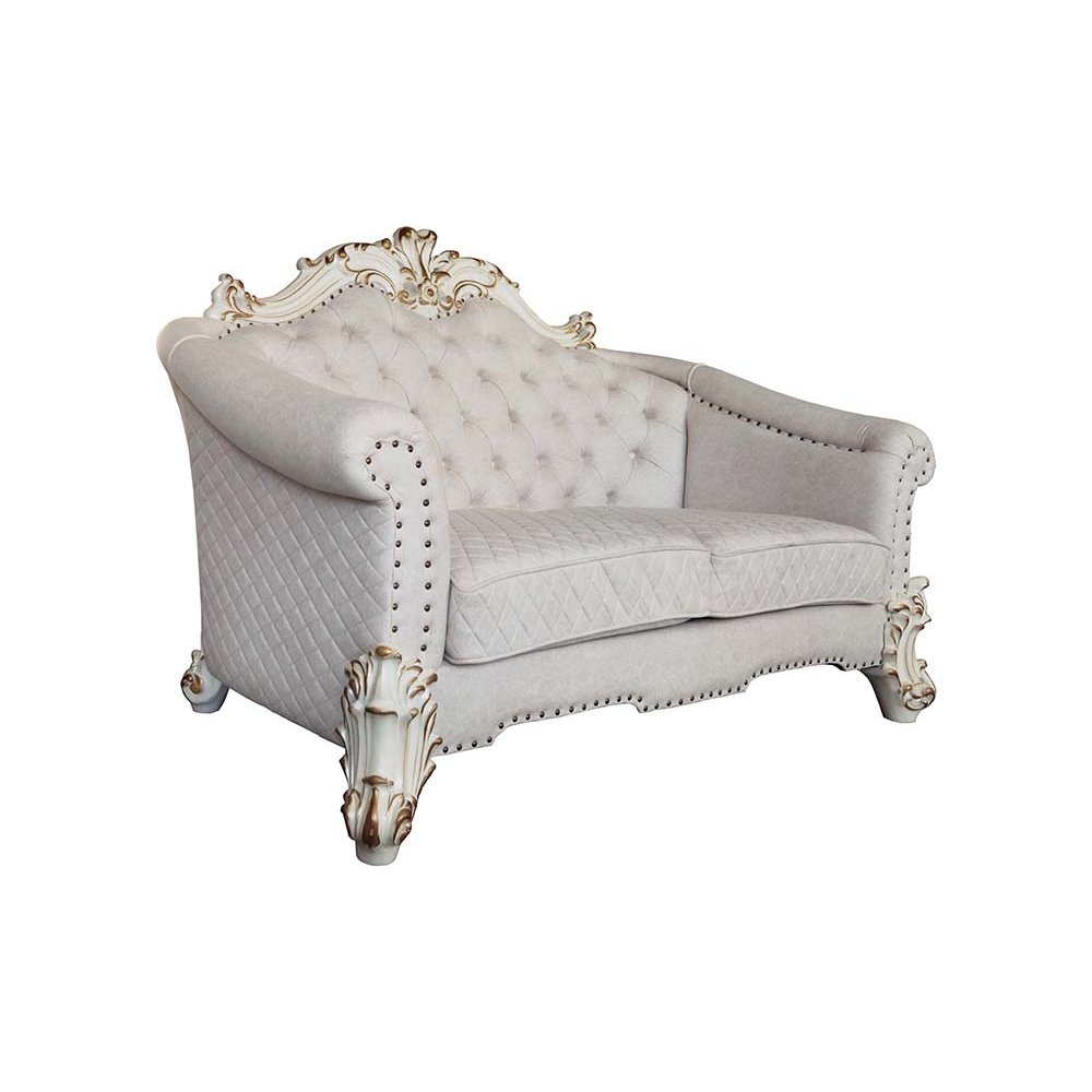 Vendome II Loveseat w/4 Pillows Two Tone Ivory Fabric & Antique Pearl. Picture 1