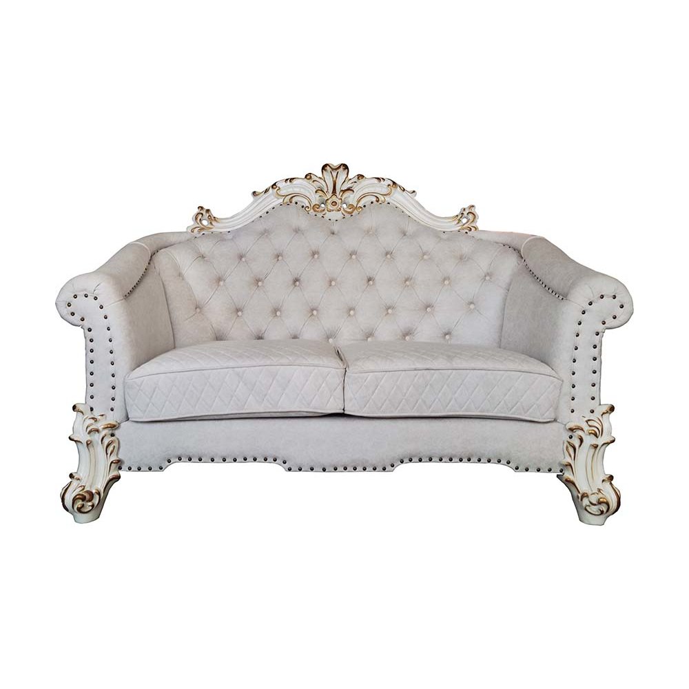 Vendome II Loveseat w/4 Pillows Two Tone Ivory Fabric & Antique Pearl. Picture 2