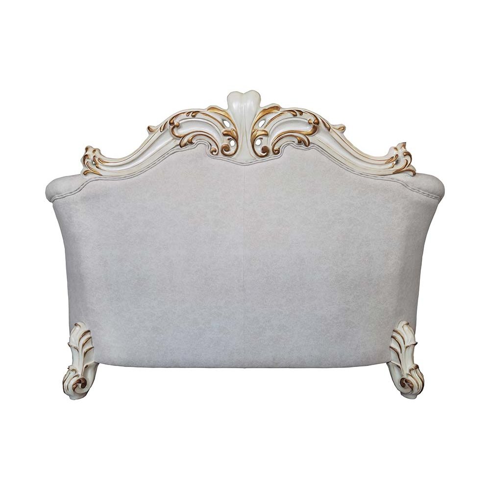 Vendome II Loveseat w/4 Pillows Two Tone Ivory Fabric & Antique Pearl. Picture 4