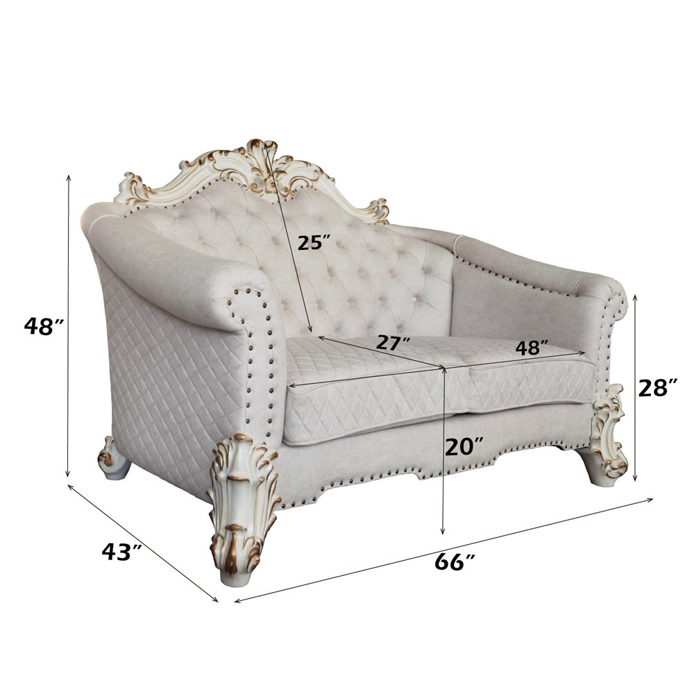 Vendome II Loveseat w/4 Pillows Two Tone Ivory Fabric & Antique Pearl. Picture 5
