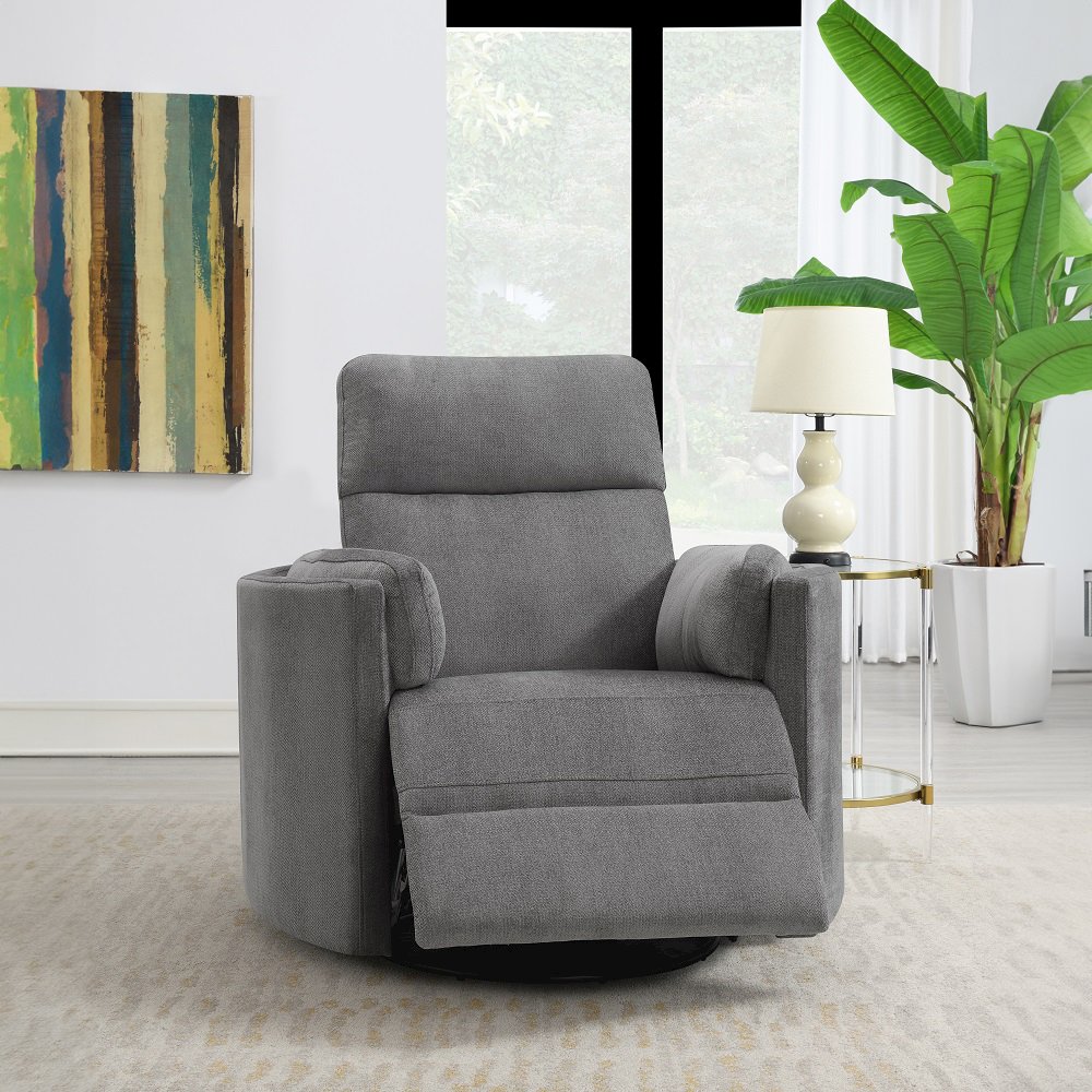 Sagen Glider Recliner w/Swivel Charcoal Chenille. Picture 2