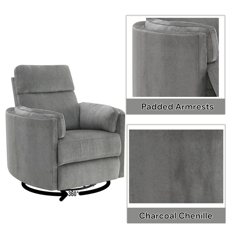 Sagen Glider Recliner w/Swivel Charcoal Chenille. Picture 10