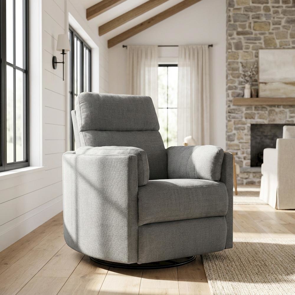 Chenille Glider Recliner with Swivel, Rocker Chair, Charcoal Chenille. Picture 2