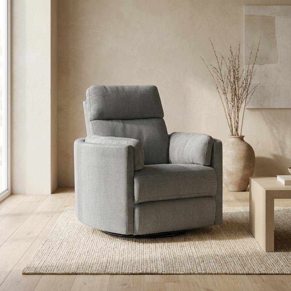 Chenille Glider Recliner with Swivel, Rocker Chair, Charcoal Chenille. Picture 3