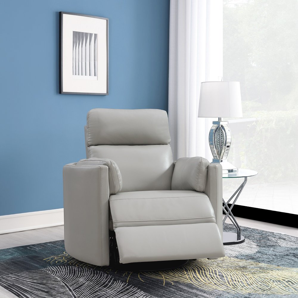 Sagen Glider Recliner w/Swivel Gray Leather Aire. Picture 1