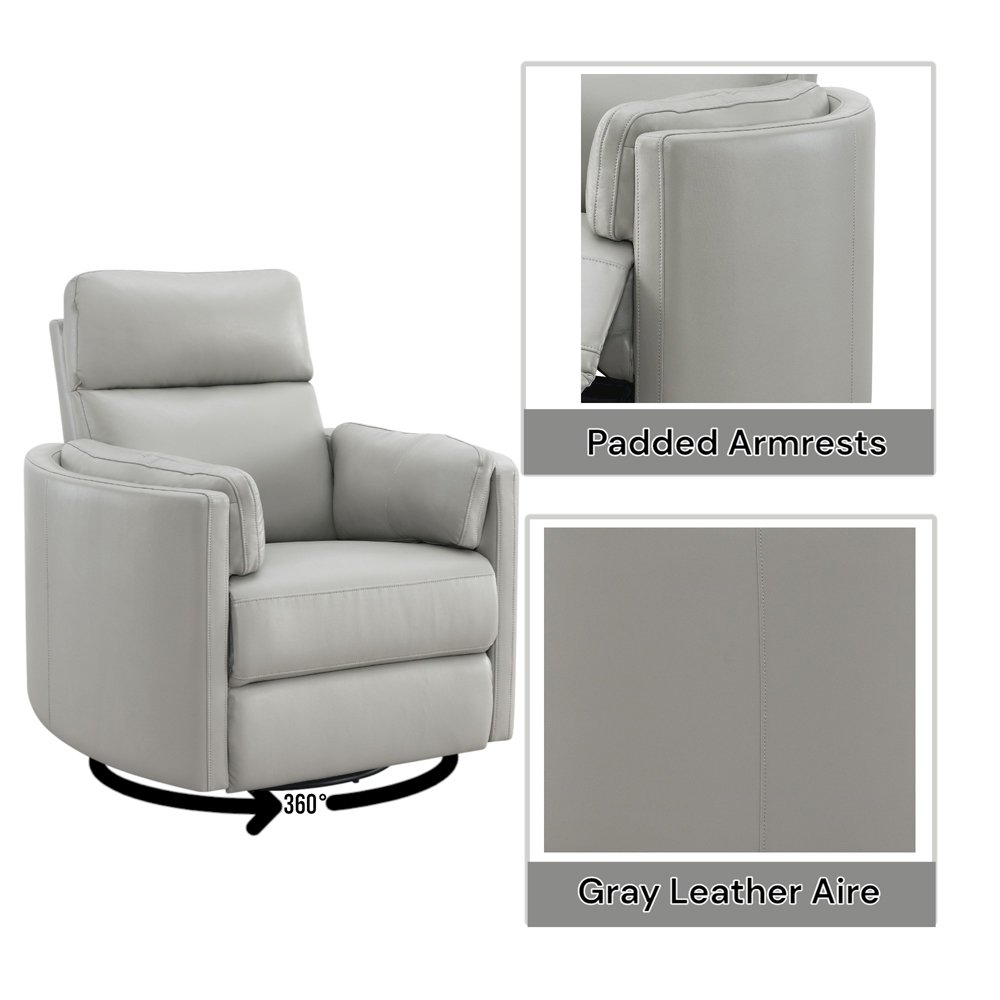 Sagen Glider Recliner w/Swivel Gray Leather Aire. Picture 8