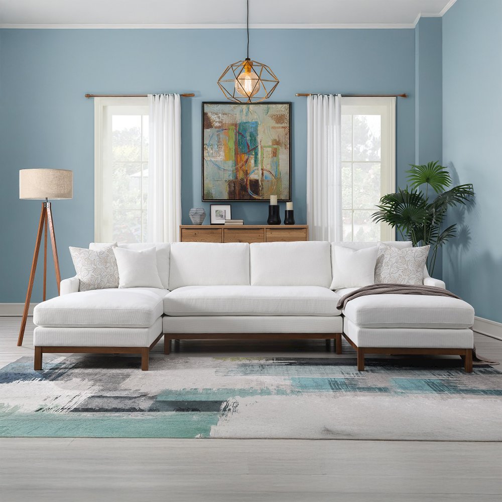Valiant Sectional Sofa w/4 Pillows Ivory Chenille. Picture 1