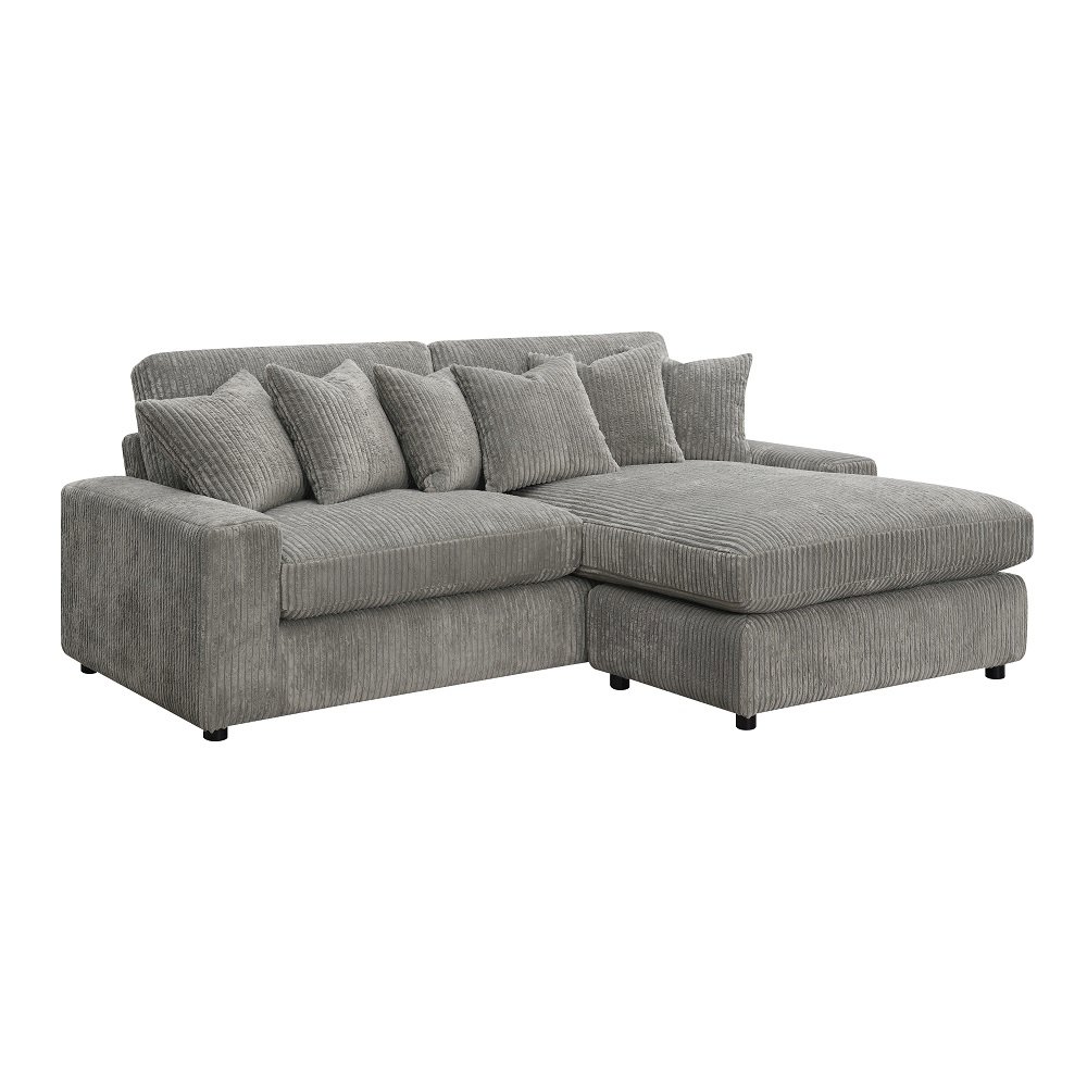 Tavia Sectional Sofa w/6 Pillows Gray Corduroy. Picture 2