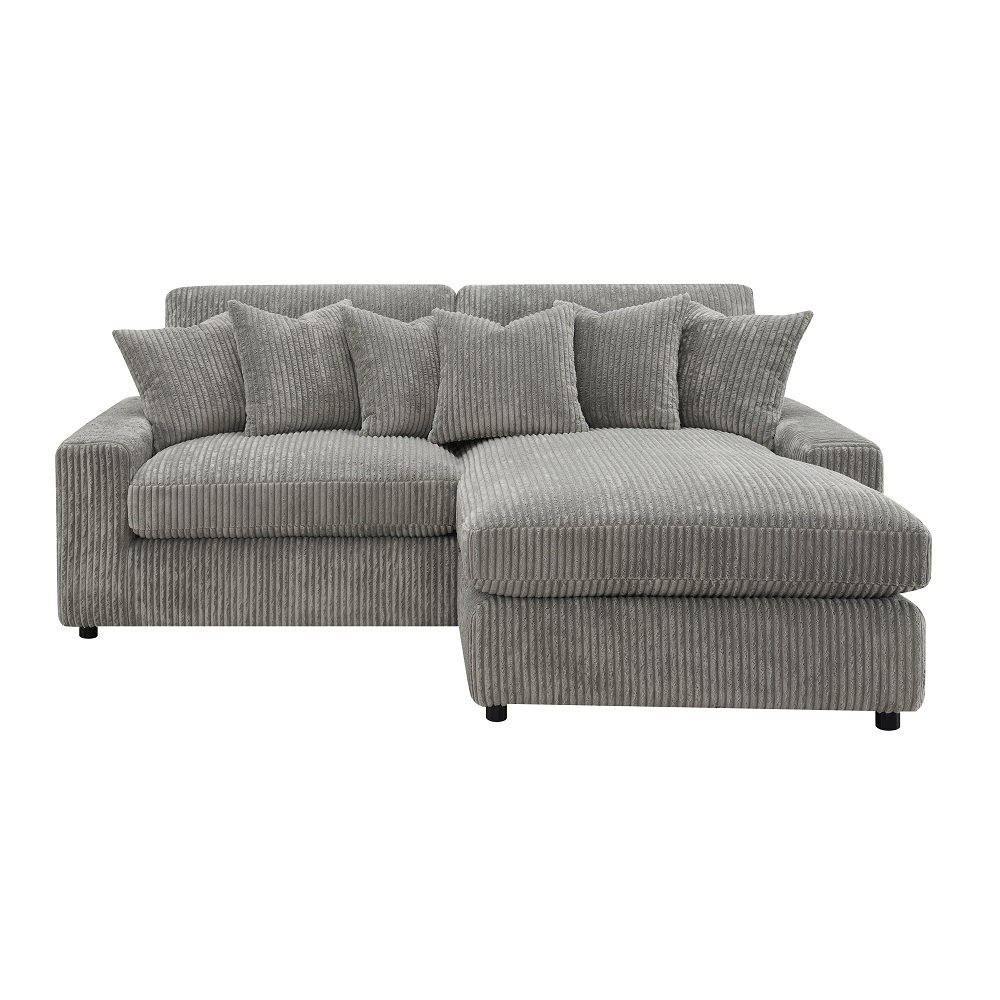 Tavia Sectional Sofa w/6 Pillows Gray Corduroy. Picture 3
