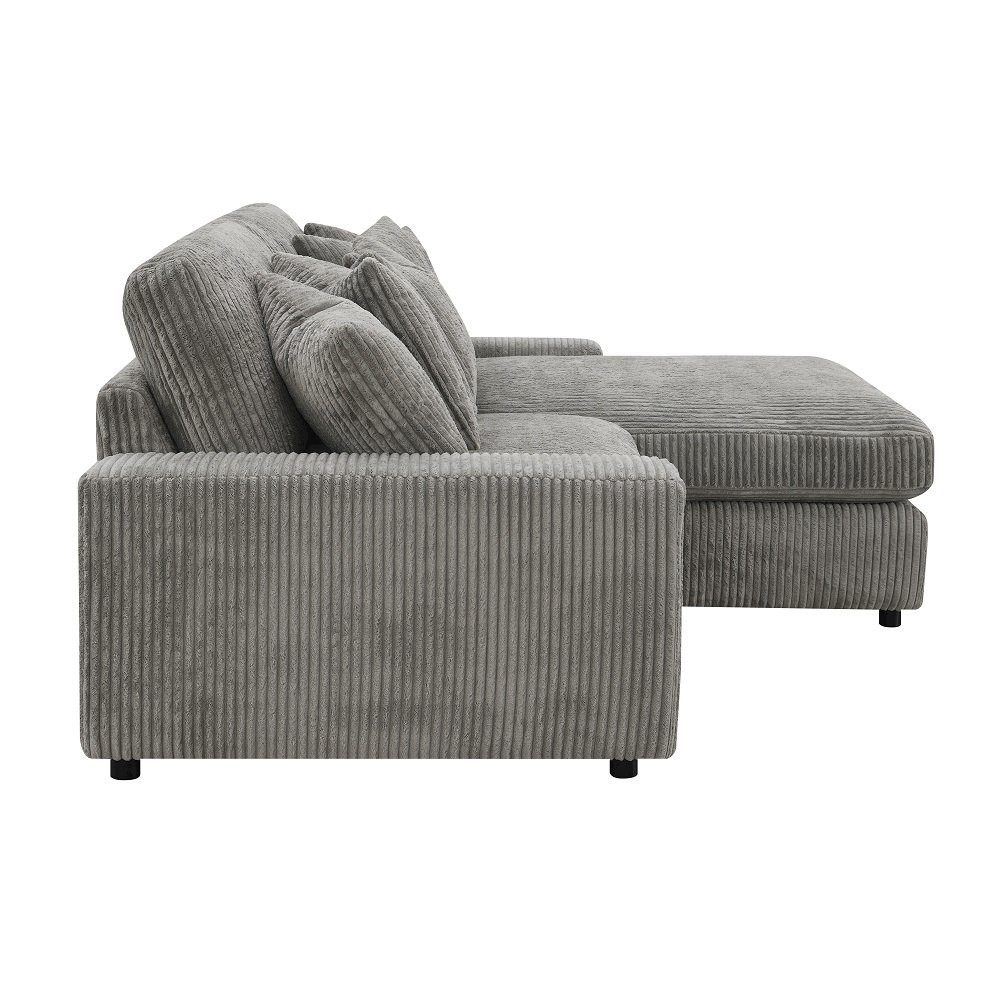 Tavia Sectional Sofa w/6 Pillows Gray Corduroy. Picture 4