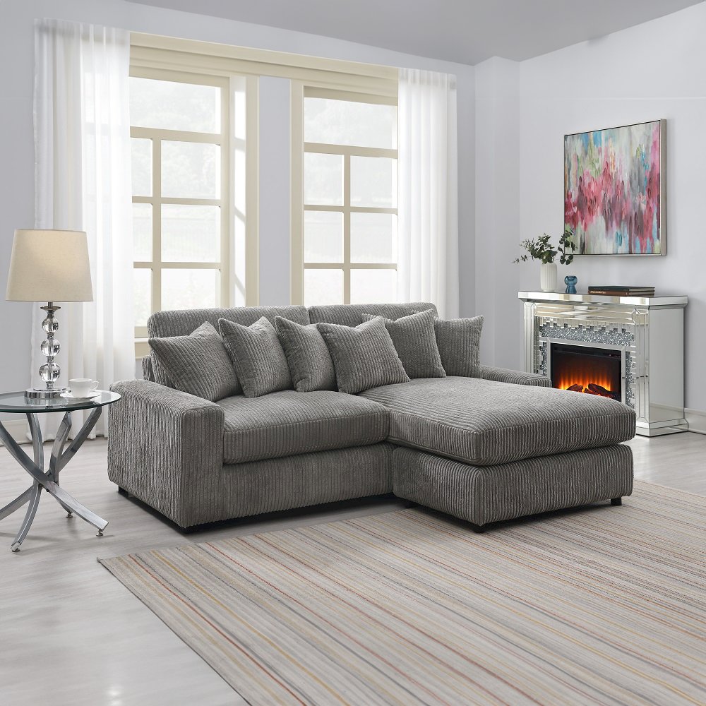 Tavia Sectional Sofa w/6 Pillows Gray Corduroy. Picture 1