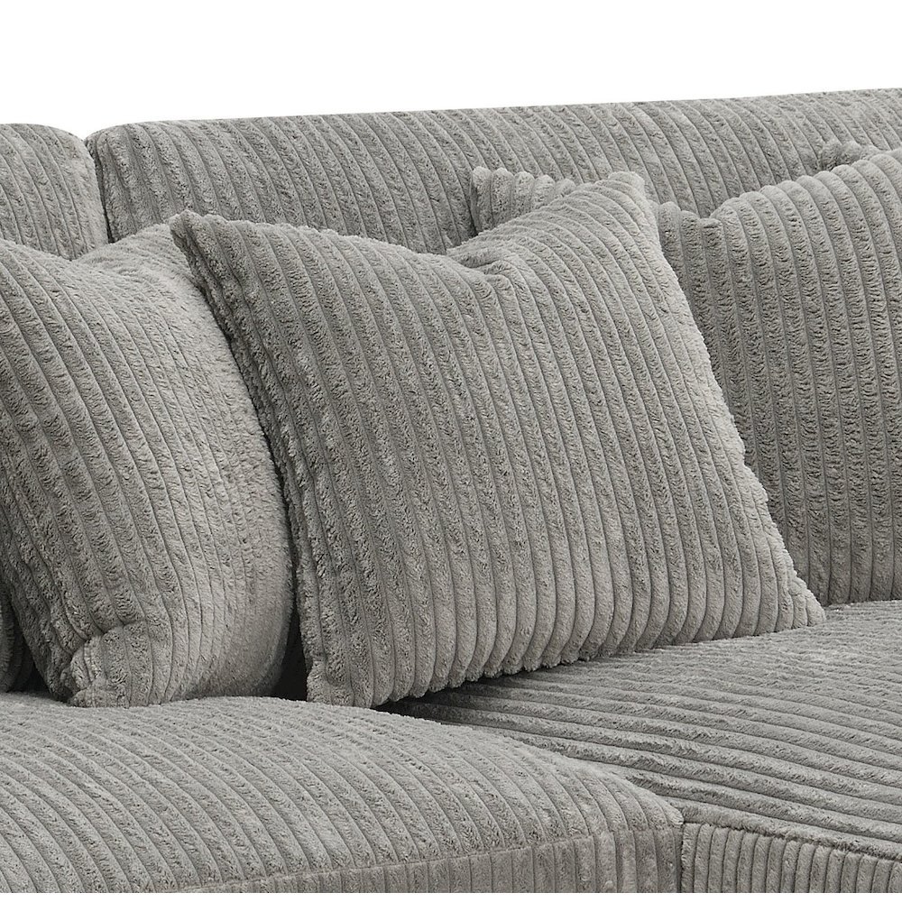 Tavia Sectional Sofa w/6 Pillows Gray Corduroy. Picture 7