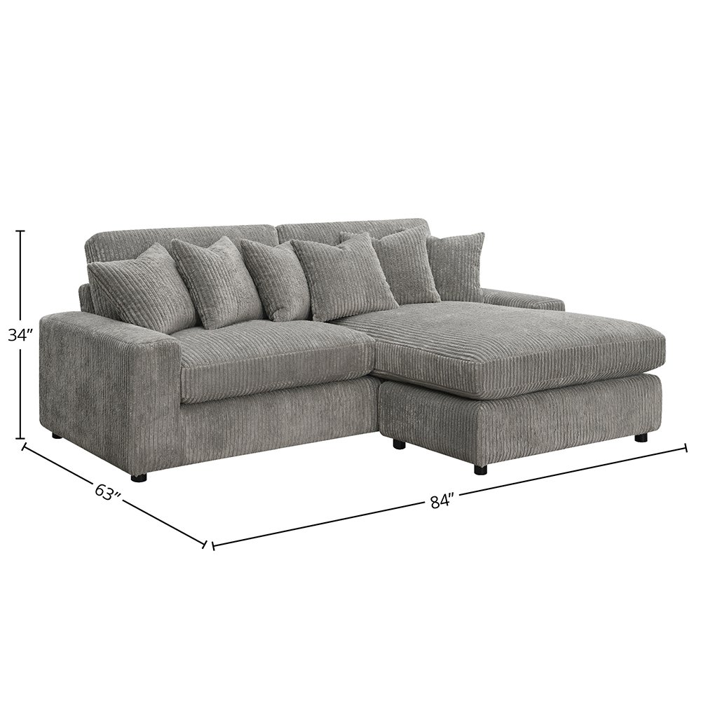 Tavia Sectional Sofa w/6 Pillows Gray Corduroy. Picture 9