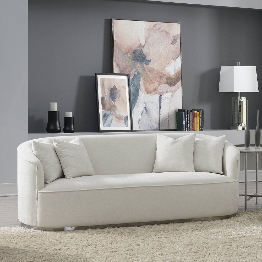 Odette Sofa w/4 Pillows Beige Chenille. Picture 1