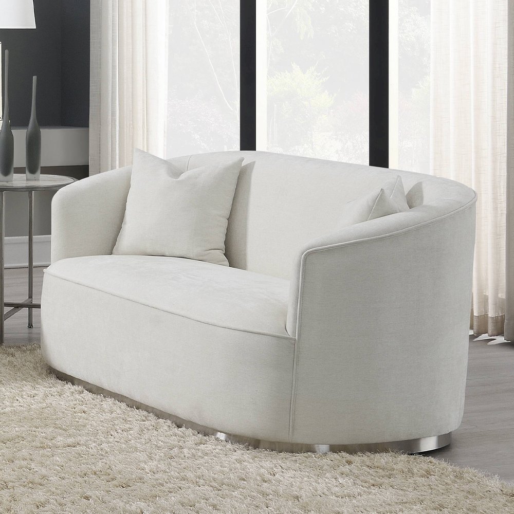 Odette Loveseat w/2 Pillows Beige Chenille. Picture 1