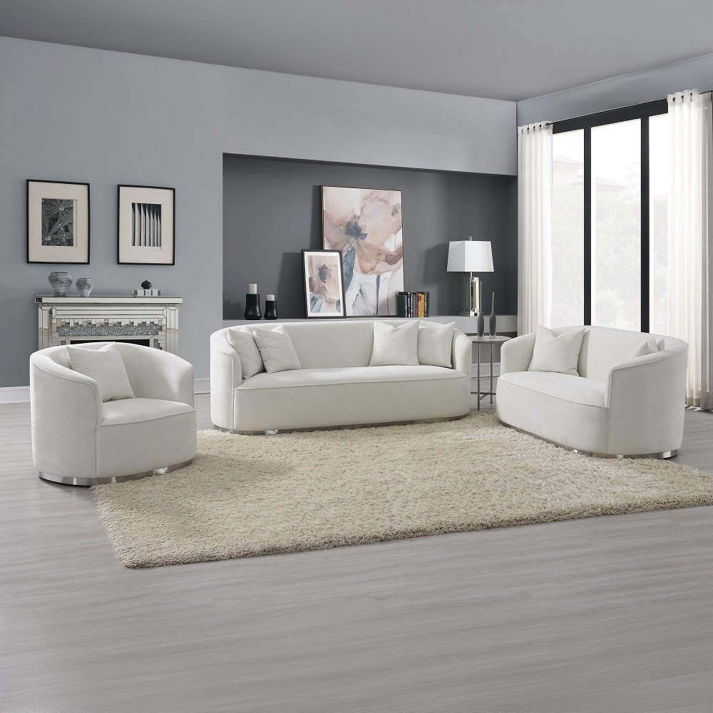Odette Loveseat w/2 Pillows Beige Chenille. Picture 6