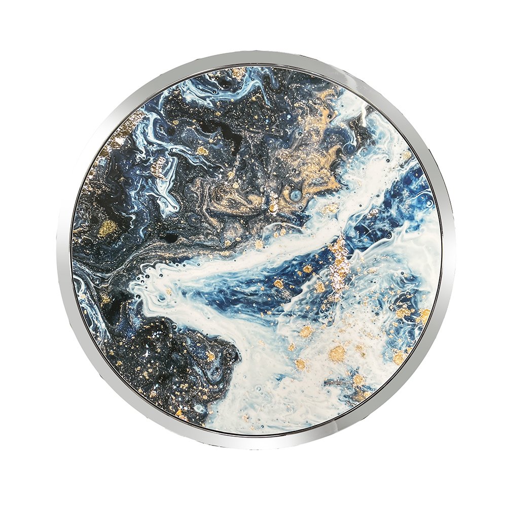 Lyda End Table Blue Marble Print & Chrome. Picture 3