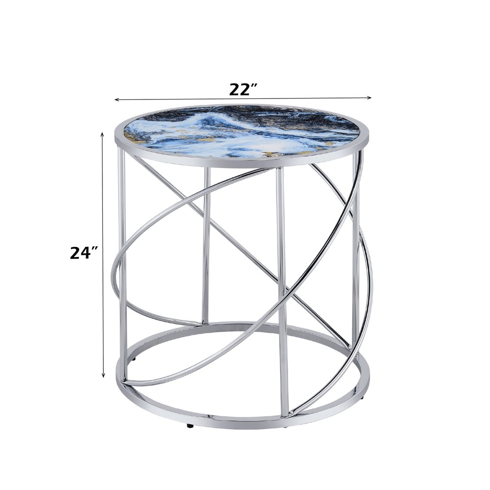 Lyda End Table Blue Marble Print & Chrome. Picture 6
