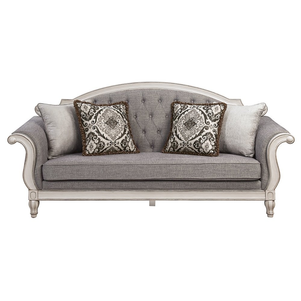 Florian Sofa w/4 Pillows Gray Fabric & Antique White. Picture 1