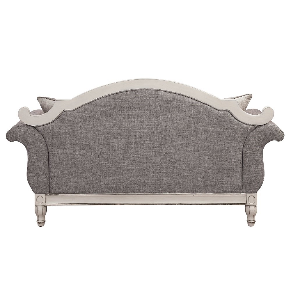 Florian Loveseat w/3 Pillows Gray Fabric & Antique White. Picture 2