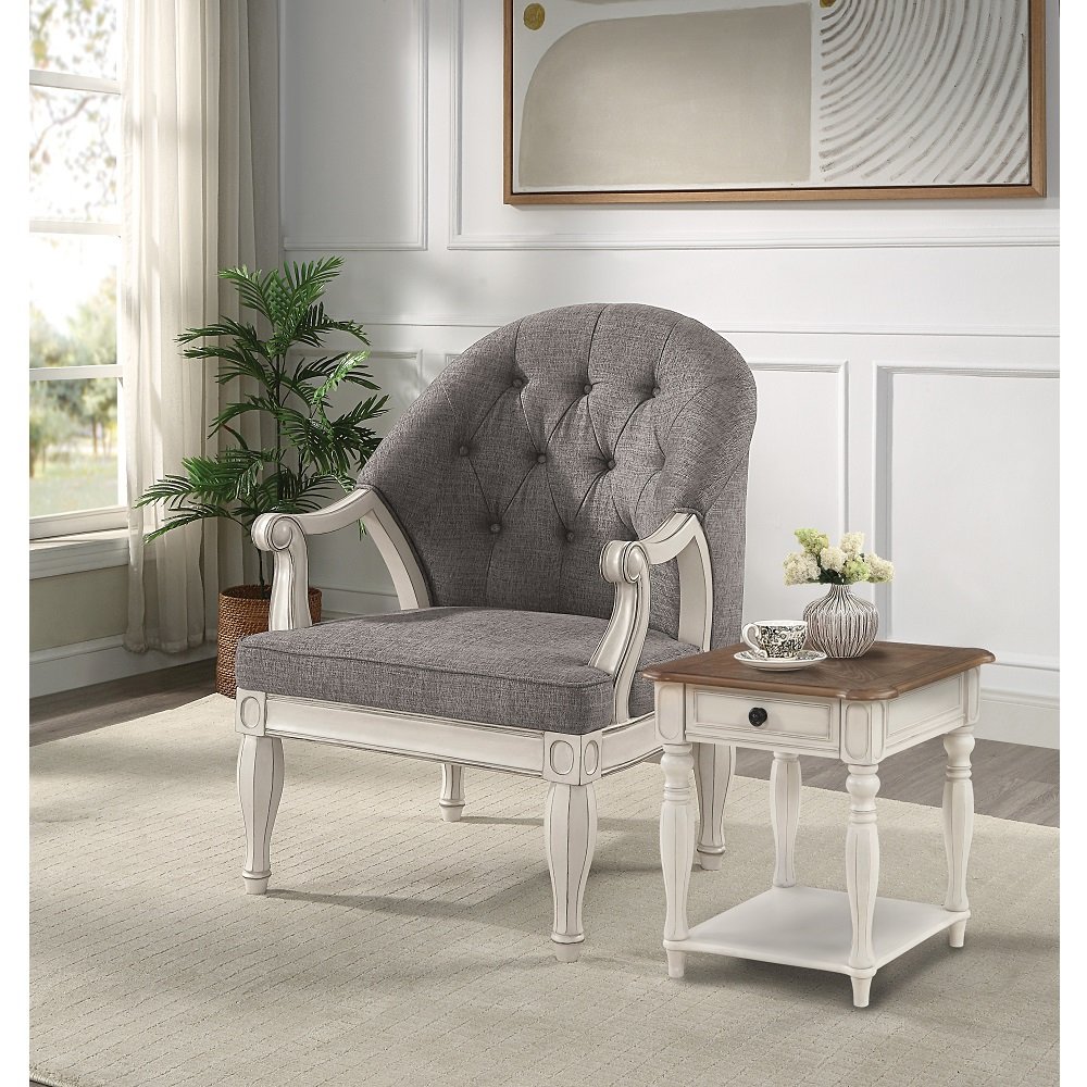 Florian Chair Gray Fabric & Antique White. Picture 1