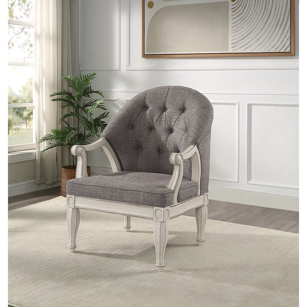 Florian Chair Gray Fabric & Antique White. Picture 8