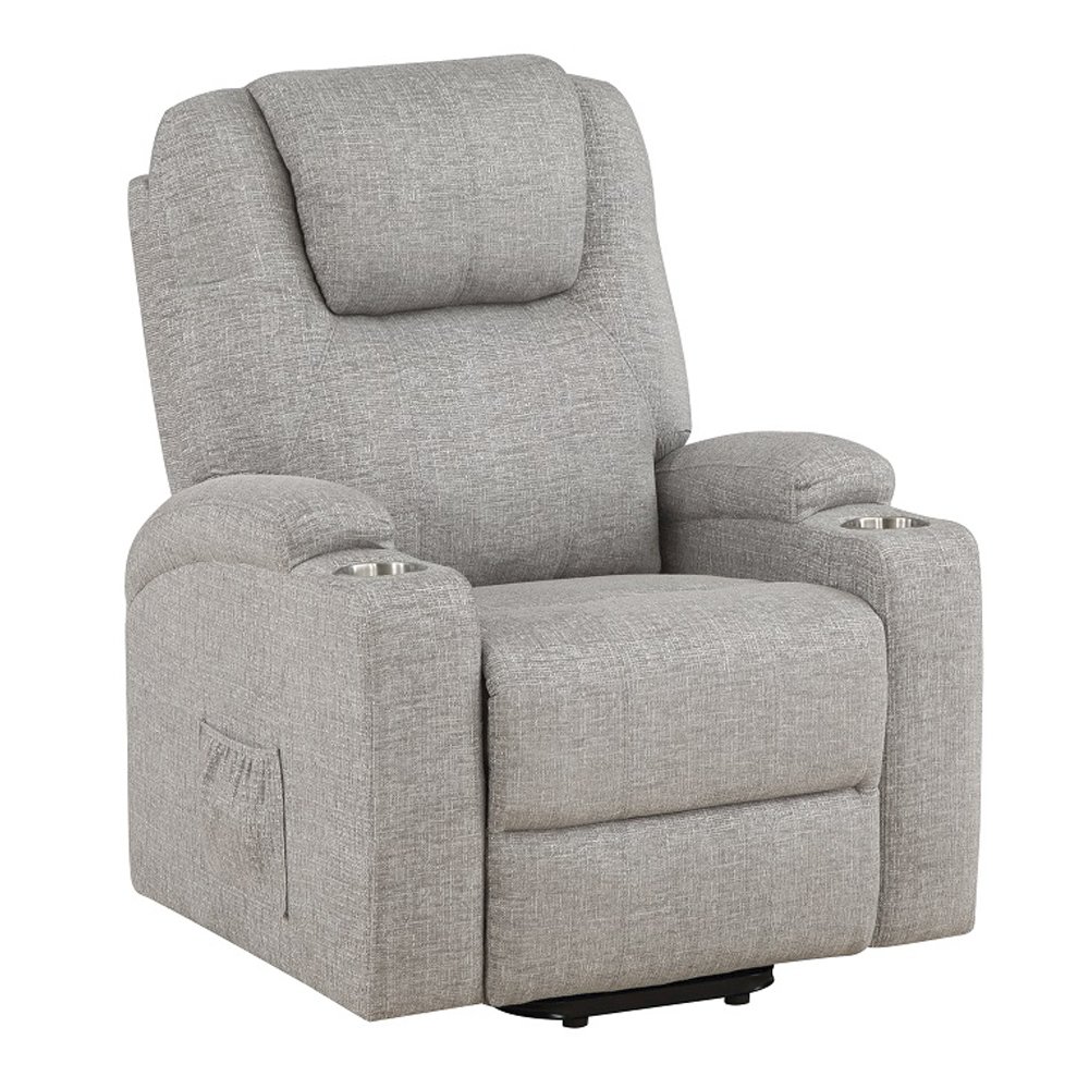 Evander Recliner w/Power Lift & Massage Light Gray Chenille. Picture 2