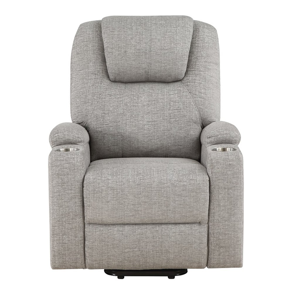 Evander Recliner w/Power Lift & Massage Light Gray Chenille. Picture 3