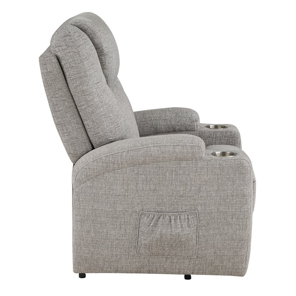Evander Recliner w/Power Lift & Massage Light Gray Chenille. Picture 4