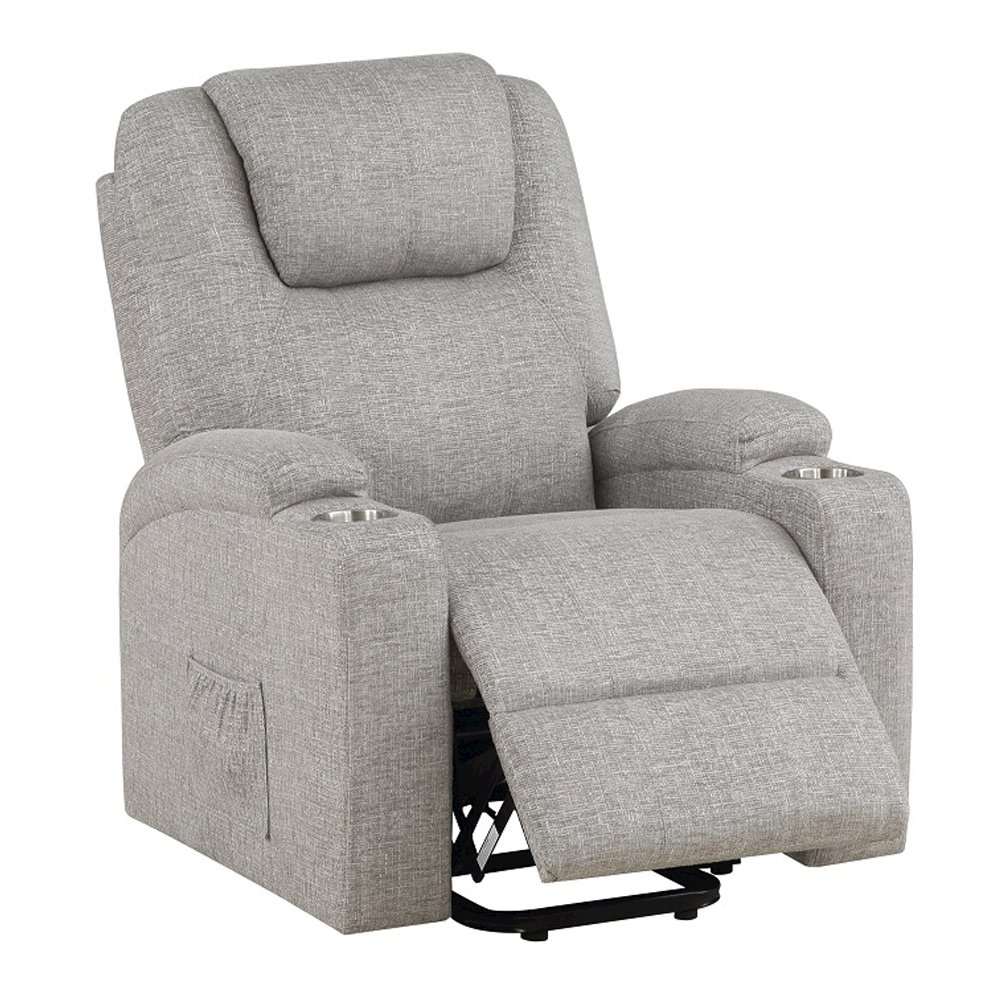Evander Recliner w/Power Lift & Massage Light Gray Chenille. Picture 6