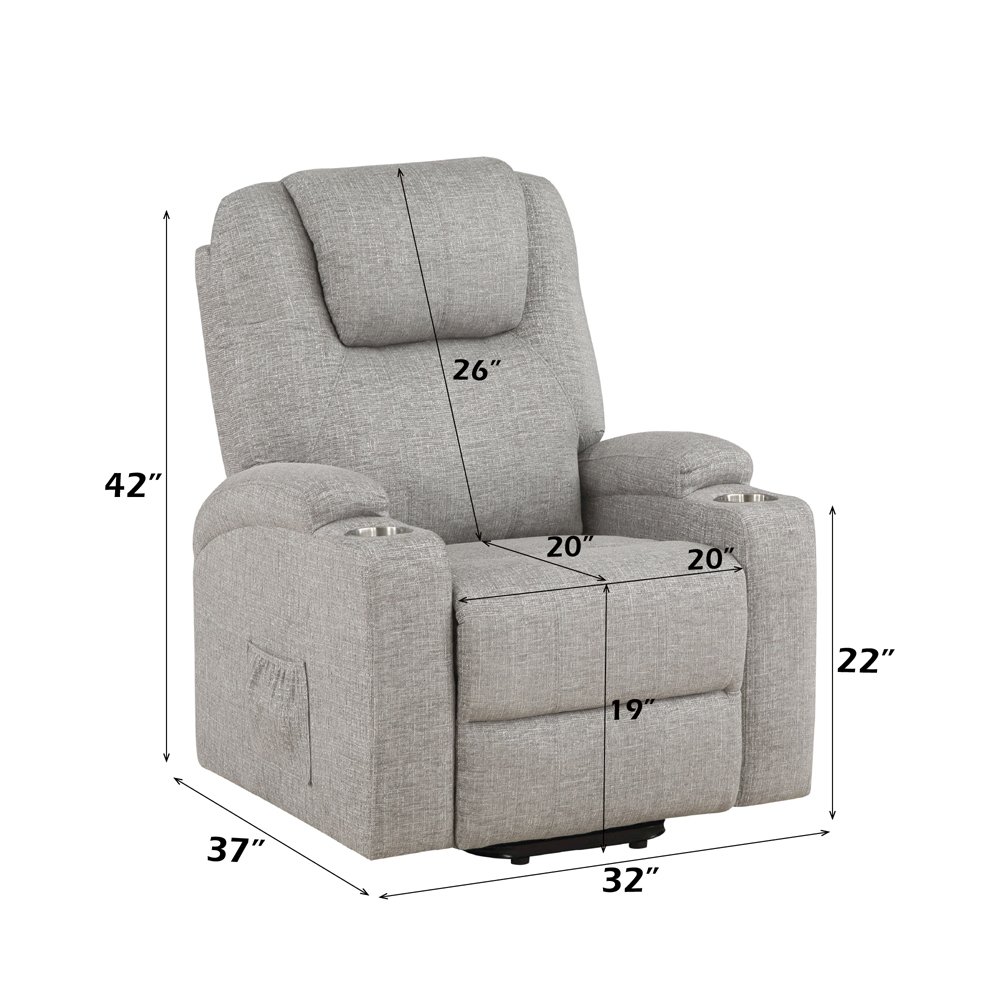 Evander Recliner w/Power Lift & Massage Light Gray Chenille. Picture 10