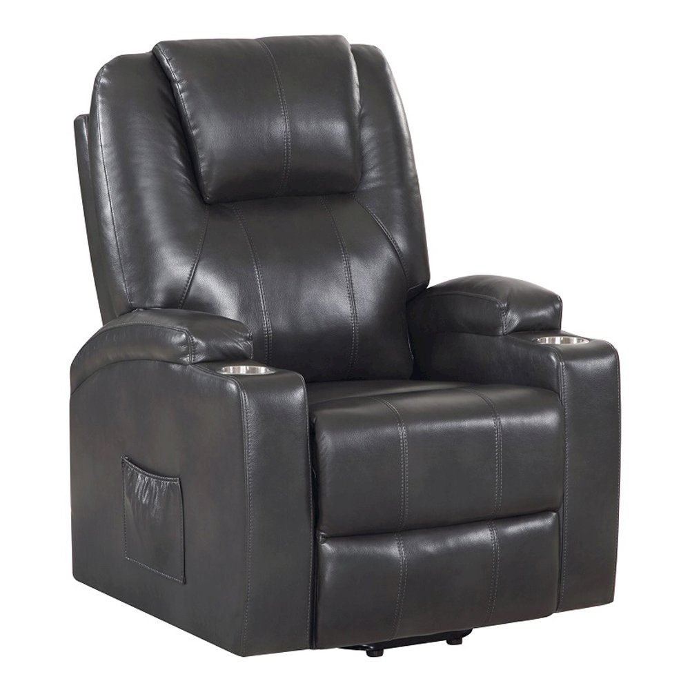 Evander Recliner w/Power Lift & Massage Gunmetal Leather Aire. Picture 2