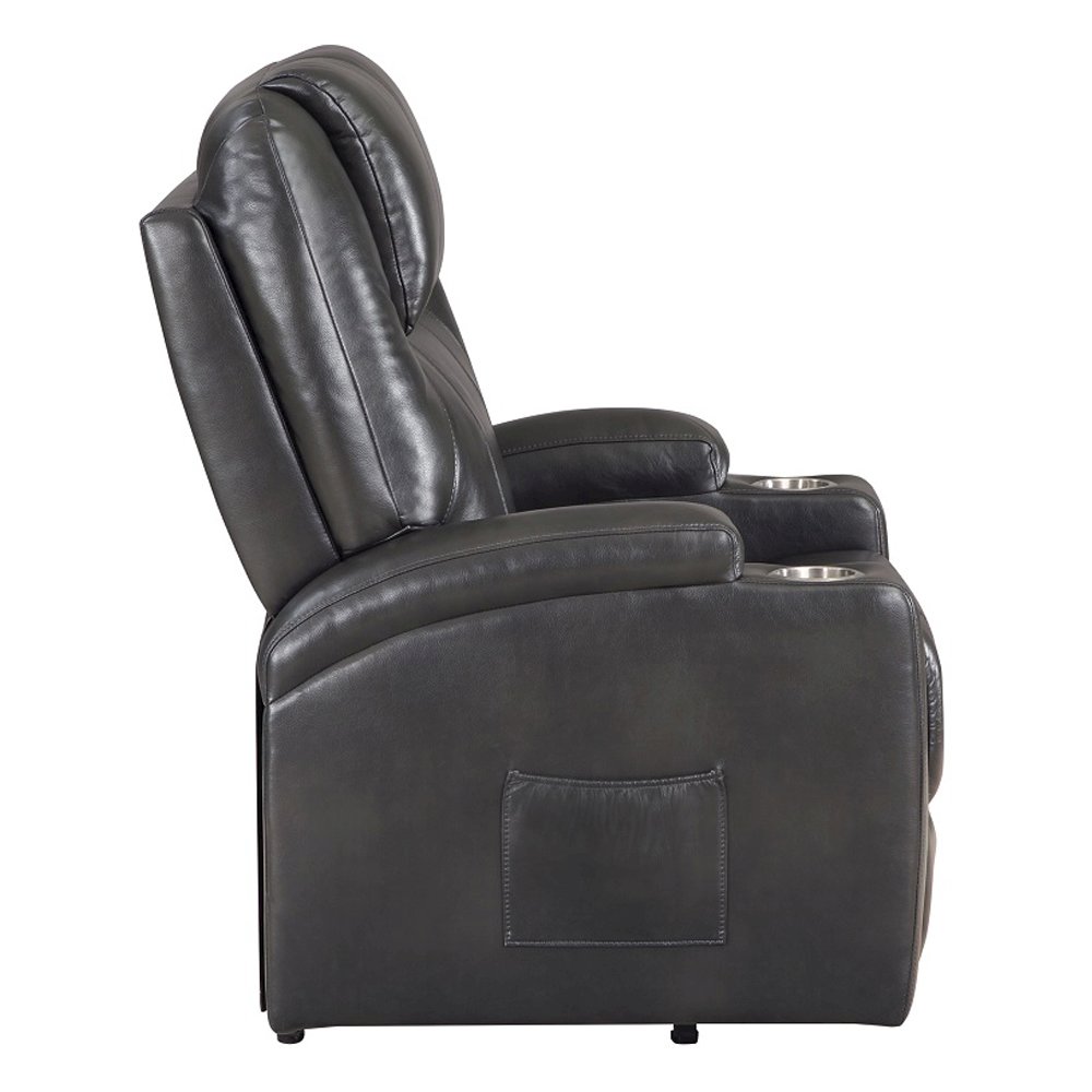 Evander Recliner w/Power Lift & Massage Gunmetal Leather Aire. Picture 4