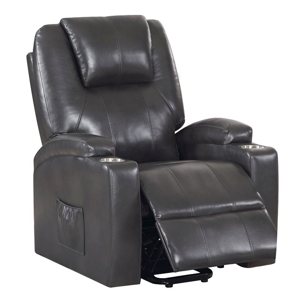 Evander Recliner w/Power Lift & Massage Gunmetal Leather Aire. Picture 6