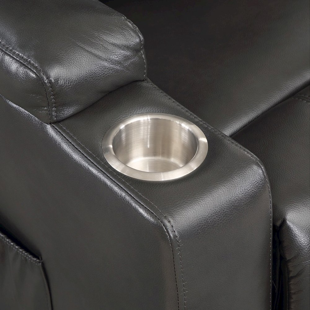 Evander Recliner w/Power Lift & Massage Gunmetal Leather Aire. Picture 7