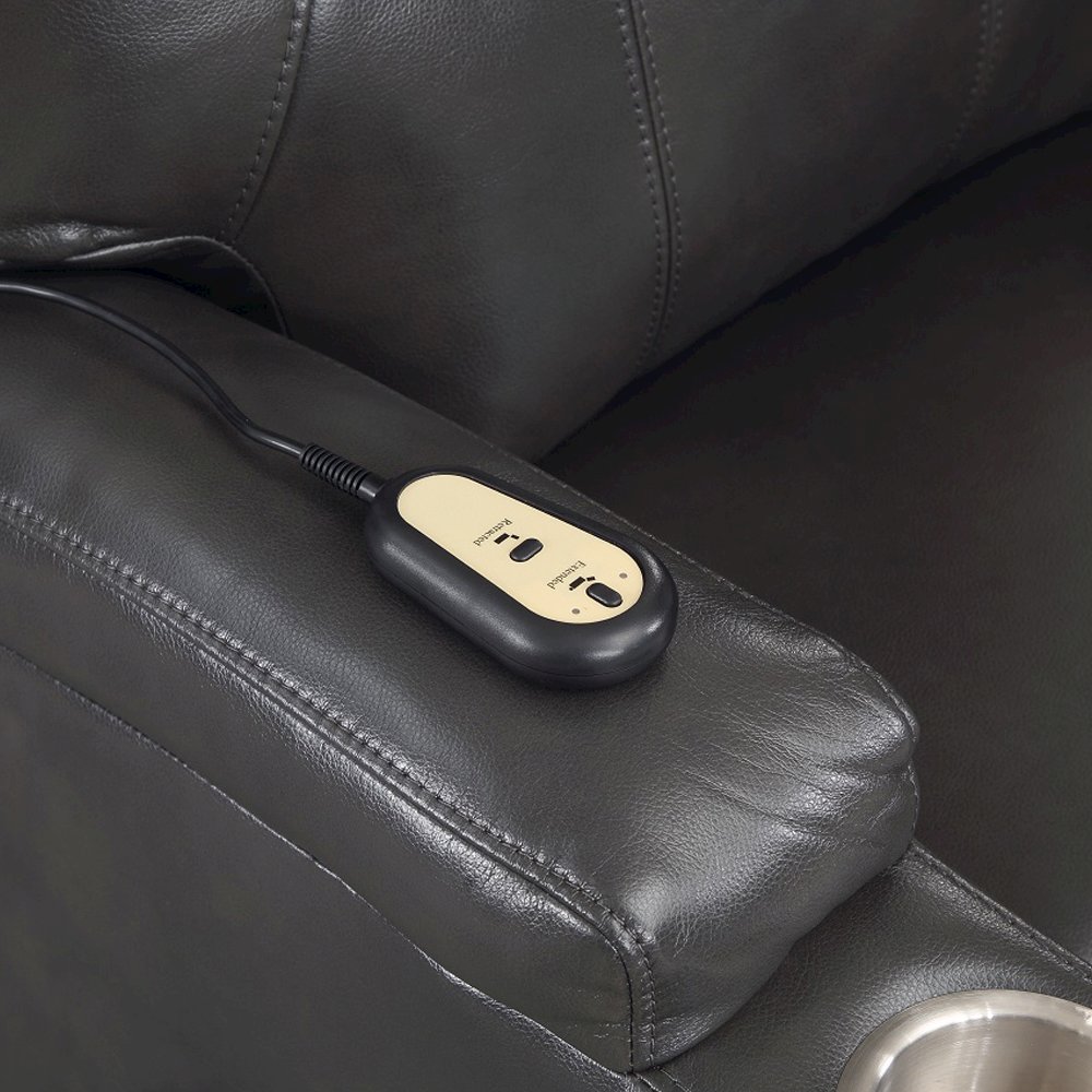 Evander Recliner w/Power Lift & Massage Gunmetal Leather Aire. Picture 8