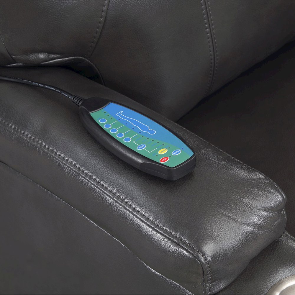 Evander Recliner w/Power Lift & Massage Gunmetal Leather Aire. Picture 9