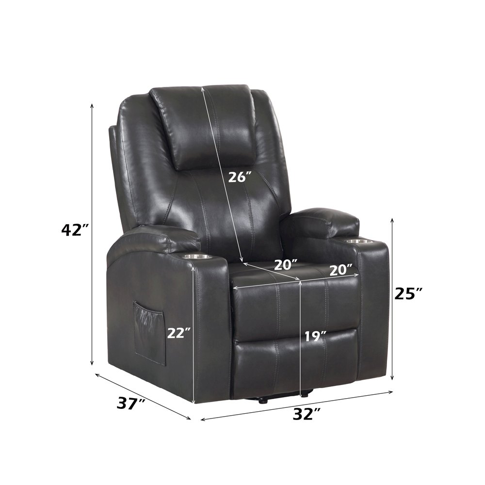 Evander Recliner w/Power Lift & Massage Gunmetal Leather Aire. Picture 10