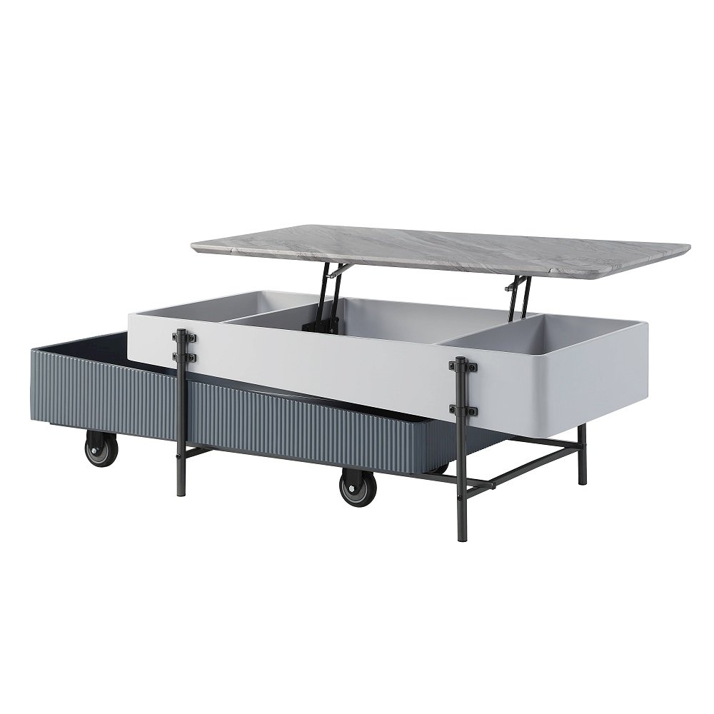 Wilkins Coffee Table w/Lift Top White & Gray High Gloss. Picture 5