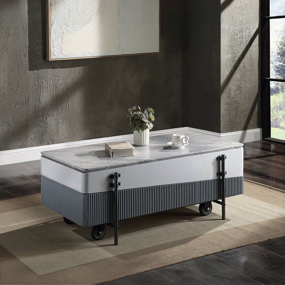 Wilkins Coffee Table w/Lift Top White & Gray High Gloss. Picture 1