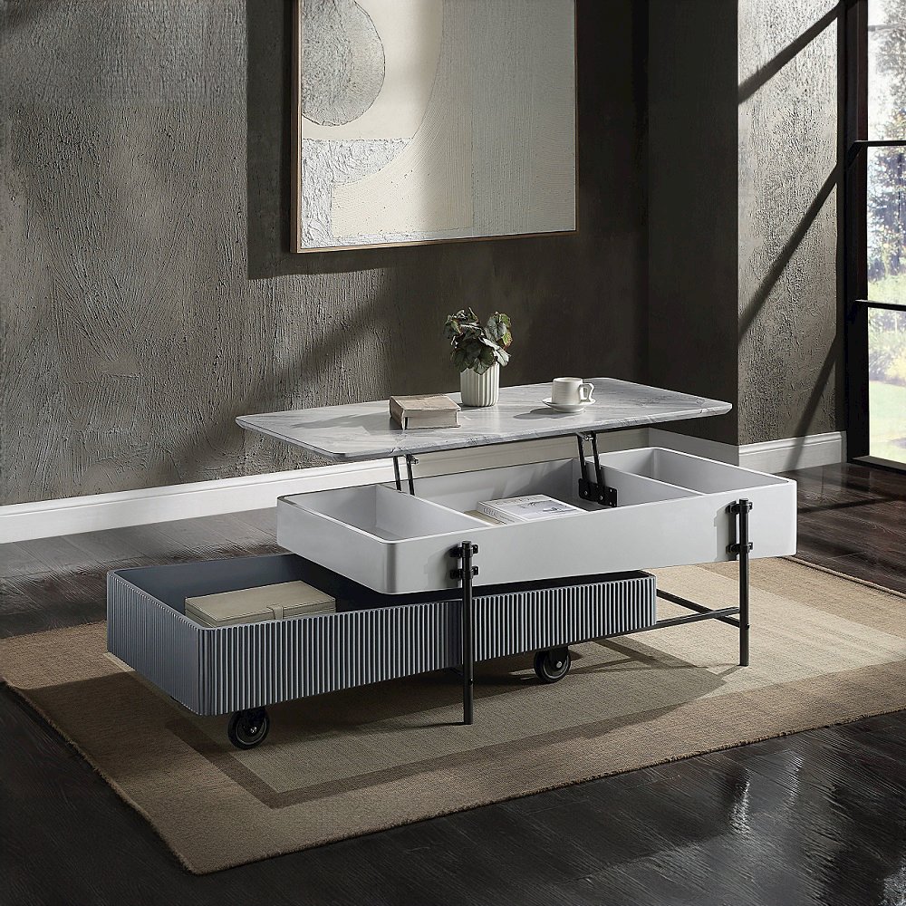 Wilkins Coffee Table w/Lift Top White & Gray High Gloss. Picture 7